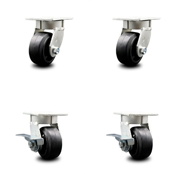 Service Caster 4 Inch Kingpinless Rubber on Steel Wheel Swivel Caster Set with 2 Brakes SCC SCC-KP30S420-RSR-2-SLB-2 - main